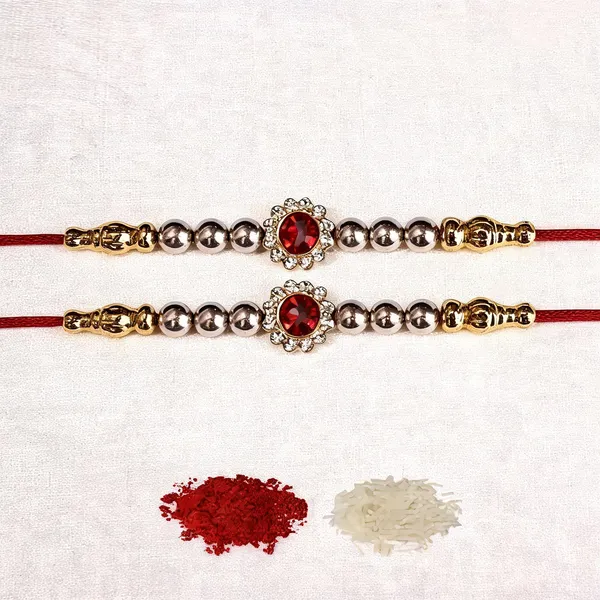 Red_N_Gold_Rakhi,_Bracelet_Alloy_For_Women_And_Men_Pack_Of_2