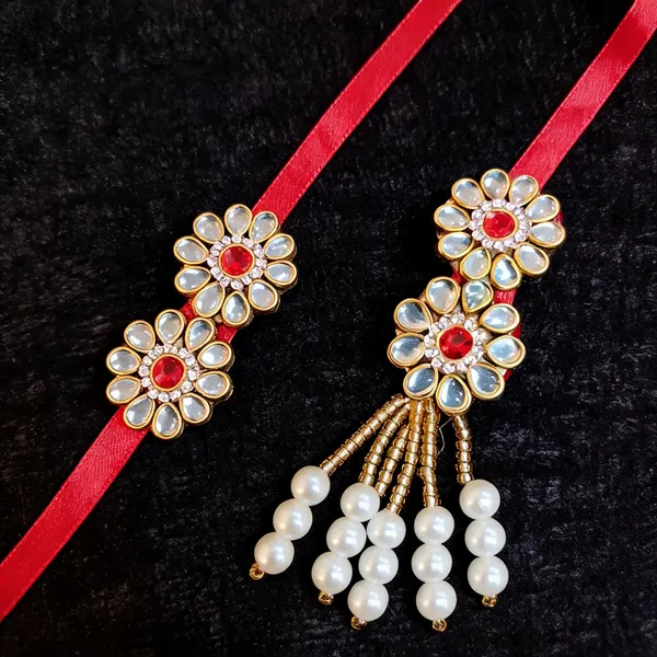 Red_N_White_Rakhi,_Lumba_Alloy_For_Brother_And_Sister-In-Law_Pack_Of_2