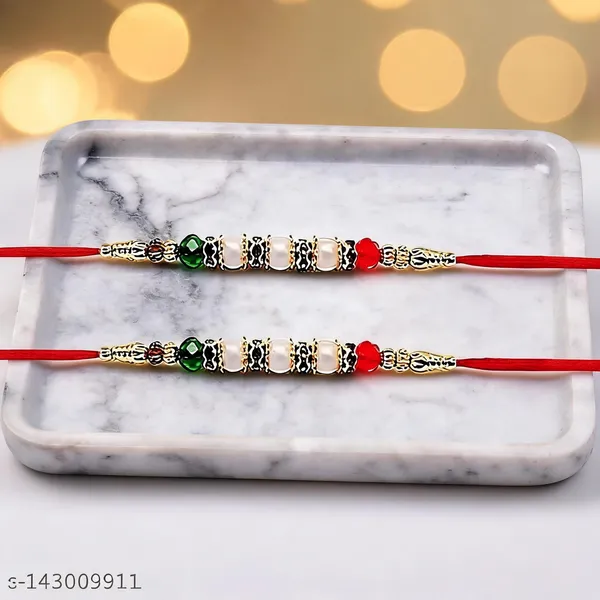 Red_White_N_Green_Rakhi,_Bracelet_Alloy_For_Religious_Occasion_Pack_Of_2