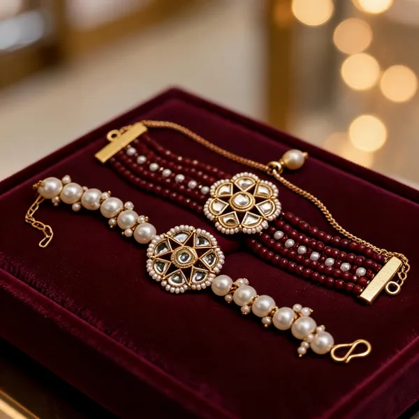 Pure_Maroon_N_White_Rakhi,_Bracelet_Alloy_For_Brother_And_Sister-In-Law_Pack_Of_2