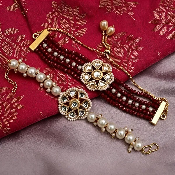 Pure_Maroon_N_White_Rakhi,_Bracelet_Alloy_For_Brother_And_Sister-In-Law_Pack_Of_2
