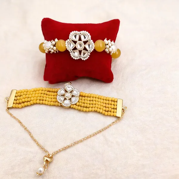 Pure_Yellow_Rakhi,_Bracelet_Alloy_For_Brother_And_Sister-In-Law_Pack_Of_1