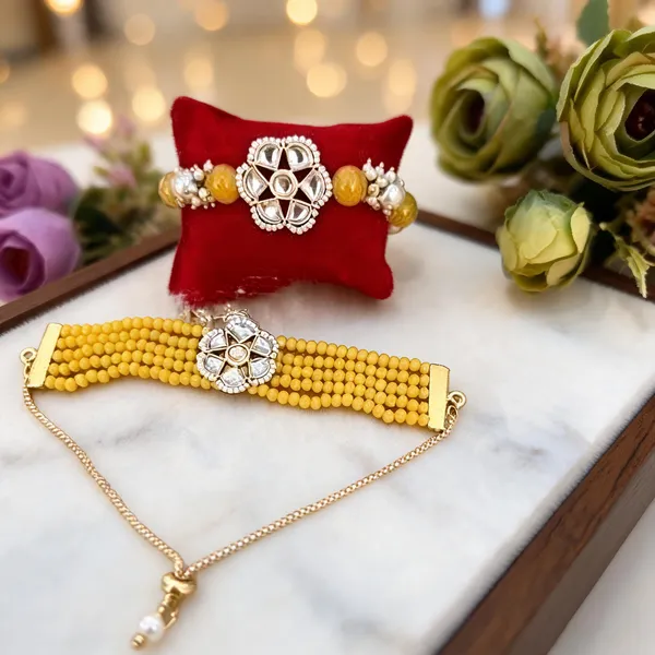 Pure_Yellow_Rakhi,_Bracelet_Alloy_For_Brother_And_Sister-In-Law_Pack_Of_1
