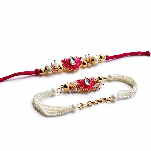 Dark_Pink_And_White_Rakhi_Alloy_For_Brother_And_Sister-In-Law_Pack_Of_2