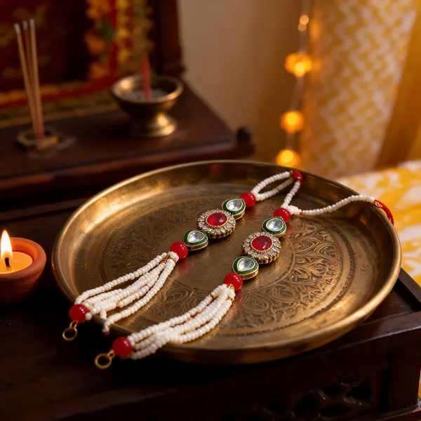 White_N_Red_Rakhi_Alloy_For_Brother_And_Sister-In-Law_Pack_Of_2