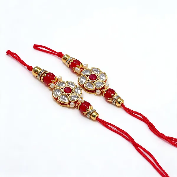 Light_Gold_N_Red_Rakhi_Alloy_For_Brother_And_Sister-In-Law_Pack_Of_2