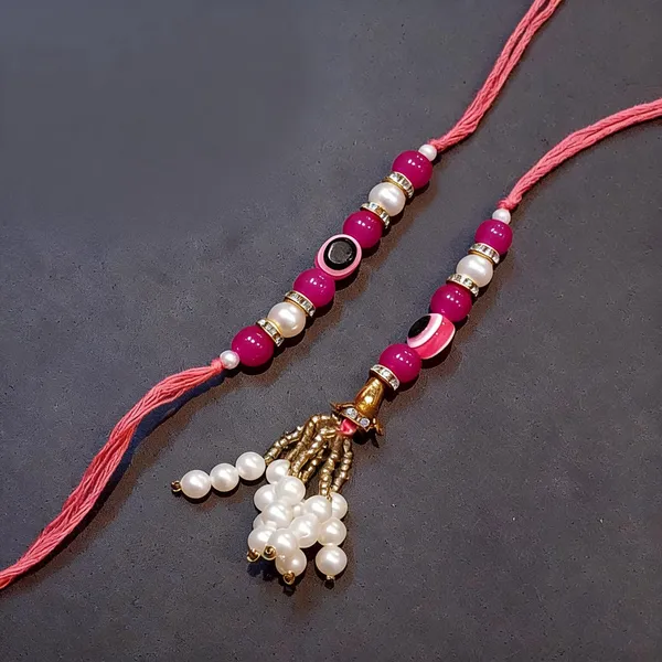 Dark_Red_N_Gold_Rakhi,_Bracelet_Alloy_For_Brother_And_Sister-In-Law_Pack_Of_2