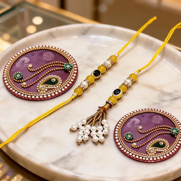 Light_Yellow_Rakhi,_Bracelet_Alloy_For_Brother_And_Sister-In-Law_Pack_Of_2