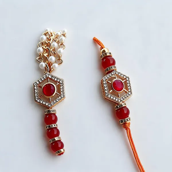 Golden_N_Red_Or_White_Rakhi_Alloy_For_Brother_And_Sister-In-Law_Pack_Of_2