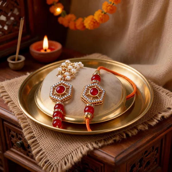 Golden_N_Red_Or_White_Rakhi_Alloy_For_Brother_And_Sister-In-Law_Pack_Of_2