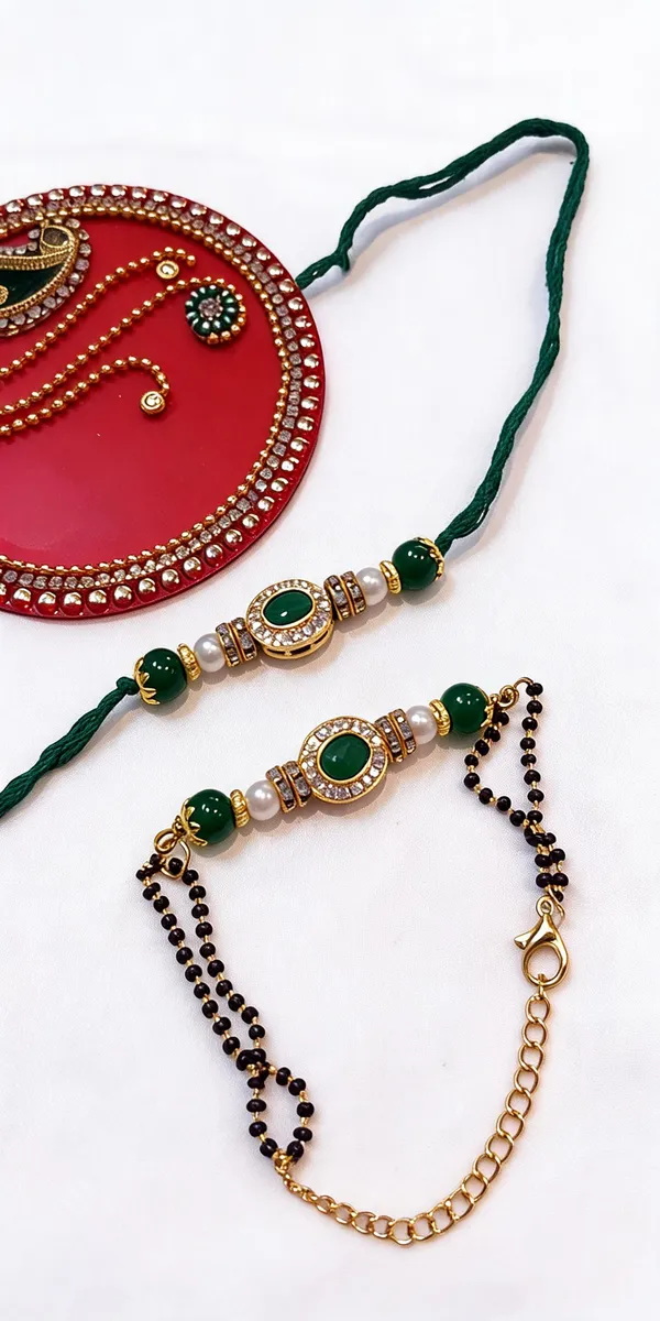 Gold_N_Blue_Rakhi,_Lumba,_Bracelet_Alloy_For_Brother_And_Sister-In-Law_Pack_Of_2