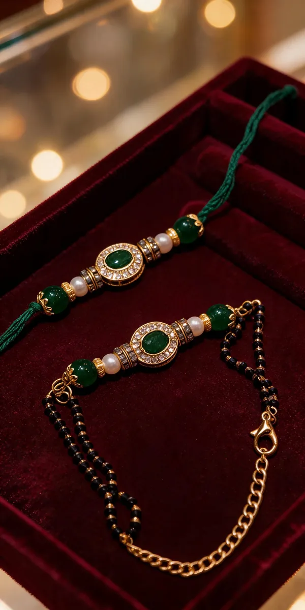 Gold_N_Blue_Rakhi,_Lumba,_Bracelet_Alloy_For_Brother_And_Sister-In-Law_Pack_Of_2