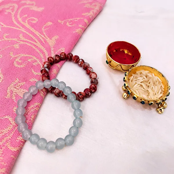 Grey_And_Designer_Red_Rakhi,_Lumba,_Bracelet_Alloy_For_Brother_And_Sister-In-Law_Pack_Of_2