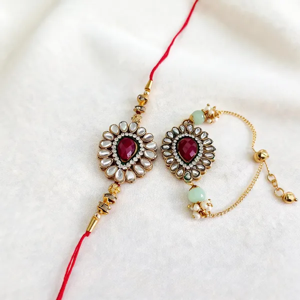 Red_N_Multi_Rakhi,_Bracelet_Alloy_For_Brother_And_Sister-In-Law_Pack_Of_2