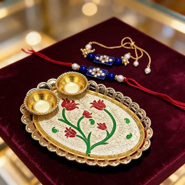 Royal_Blue_Rakhi,_Bracelet,_Thali_Alloy_For_Brother_And_Sister-In-Law_Pack_Of_1