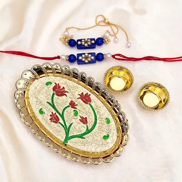 Royal_Blue_Rakhi,_Bracelet,_Thali_Alloy_For_Brother_And_Sister-In-Law_Pack_Of_1
