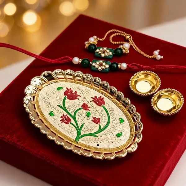 Dark_Green_Rakhi,_Bracelet,_Thali_Alloy_For_Brother_And_Sister-In-Law_Pack_Of_1