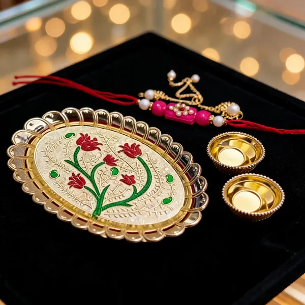 Dark_Pink_Rakhi,_Bracelet,_Thali_Alloy_For_Brother_And_Sister-In-Law_Pack_Of_1