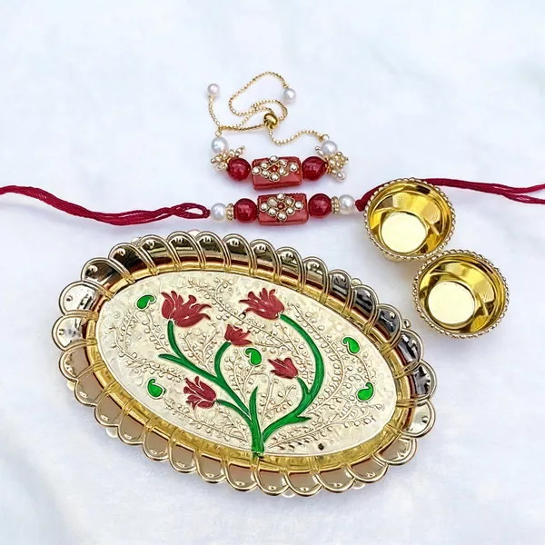 Pure_Red_Rakhi,_Bracelet,_Thali_Alloy_For_Brother_And_Sister-In-Law_Pack_Of_1