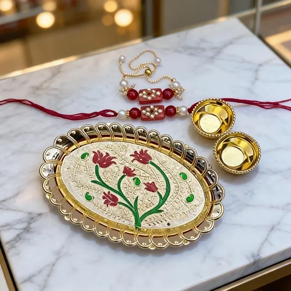 Pure_Red_Rakhi,_Bracelet,_Thali_Alloy_For_Brother_And_Sister-In-Law_Pack_Of_1