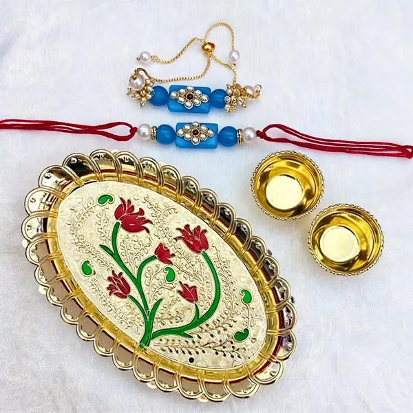 Sky_Blue_Rakhi,_Bracelet,_Thali_Alloy_For_Brother_And_Sister-In-Law_Pack_Of_1