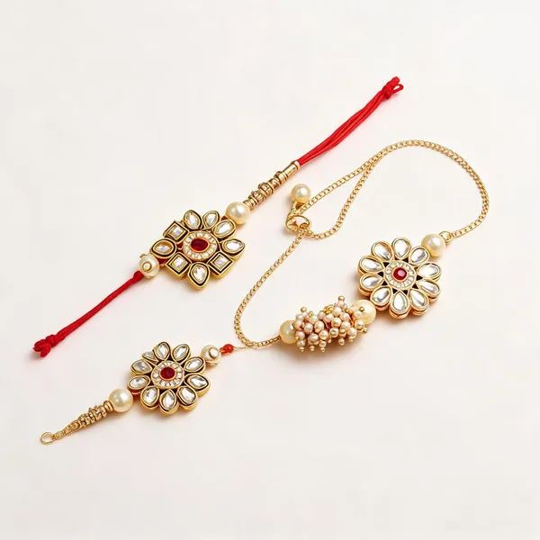 Red_N_Dark_Gold_Rakhi,_Lumba_Alloy_For_Brother_And_Sister-In-Law_Pack_Of_2