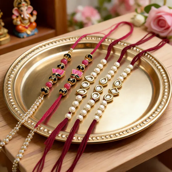 Red_N_White_Gold_Rakhi,_Lumba_Alloy_For_Brother_And_Sister-In-Law_Pack_Of_2
