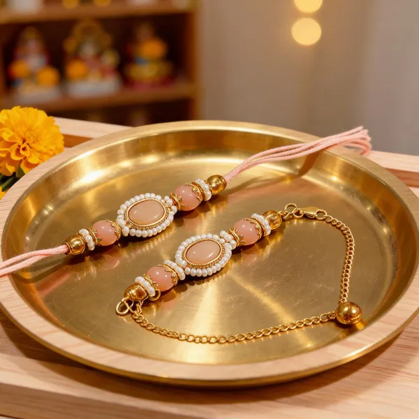 Multi_N_Peach_Rakhi,_Lumba_Alloy_For_Brother_And_Sister-In-Law_Pack_Of_1
