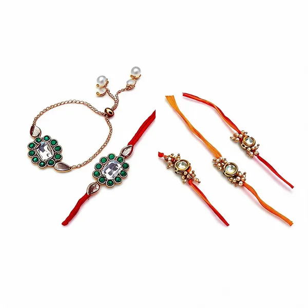 Dark_Green_N_Multi_Rakhi,_Lumba_Alloy_For_Brother_And_Sister-In-Law_Pack_Of_2