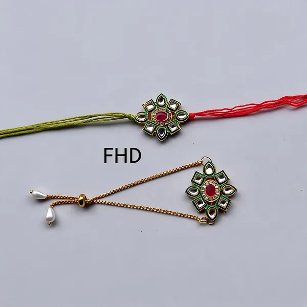 Dark_Green_N_Pink_Rakhi,_Lumba_Alloy_For_Brother_And_Sister-In-Law_Pack_Of_2