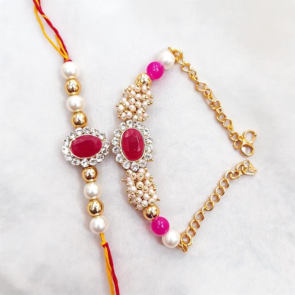 White_And_Dark_Pink_Rakhi,_Bracelet_Alloy_For_Brother_And_Sister-In-Law_Pack_Of_2