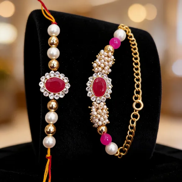 White_And_Dark_Pink_Rakhi,_Bracelet_Alloy_For_Brother_And_Sister-In-Law_Pack_Of_2