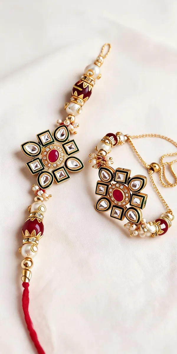 White_And_Maroon_Rakhi,_Lumba,_Bracelet,_Thali,_Chawal_Roli_Pack_Alloy_For_Brother_And_Sister-In-Law_Pack_Of_2