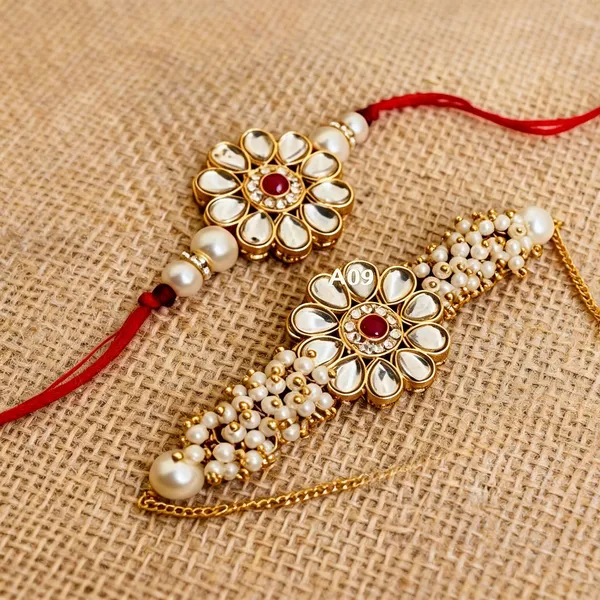White_And_Maroon_Rakhi,_Lumba,_Bracelet,_Thali,_Chawal_Roli_Pack_Alloy_For_Brother_And_Sister-In-Law_Pack_Of_2