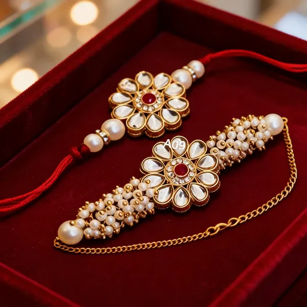 White_And_Maroon_Rakhi,_Lumba,_Bracelet,_Thali,_Chawal_Roli_Pack_Alloy_For_Brother_And_Sister-In-Law_Pack_Of_2