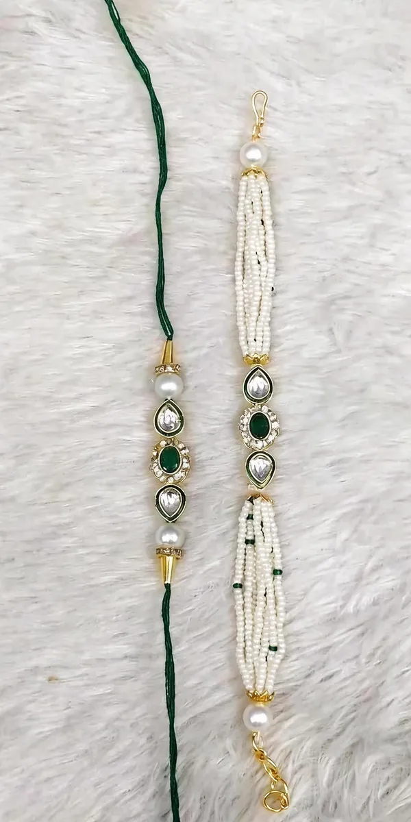 White_And_Green_Rakhi,_Bracelet,_Chawal_Roli_Pack_Alloy_For_Brother_And_Sister-In-Law_Pack_Of_2