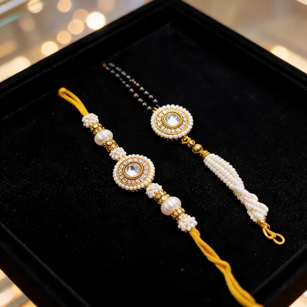 White_And_Yellow_Rakhi,_Bracelet,_Chawal_Roli_Pack_Alloy_For_Brother_And_Sister-In-Law_Pack_Of_2