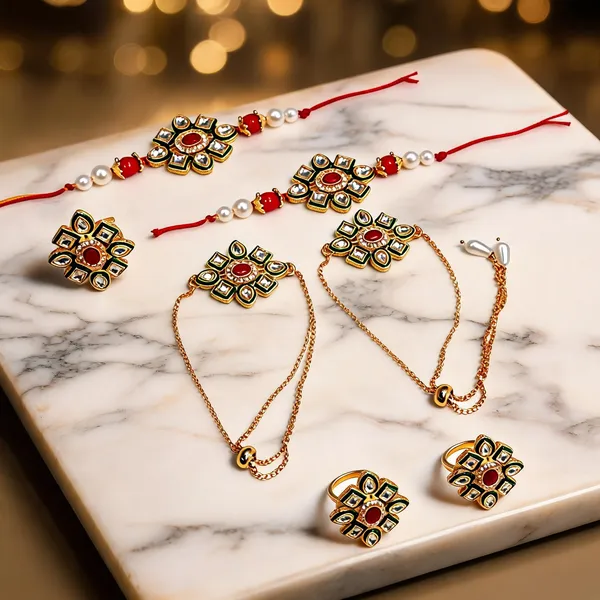 White_And_Golden_Rakhi,_Bracelet_Alloy_For_Brother_And_Sister-In-Law_Pack_Of_2