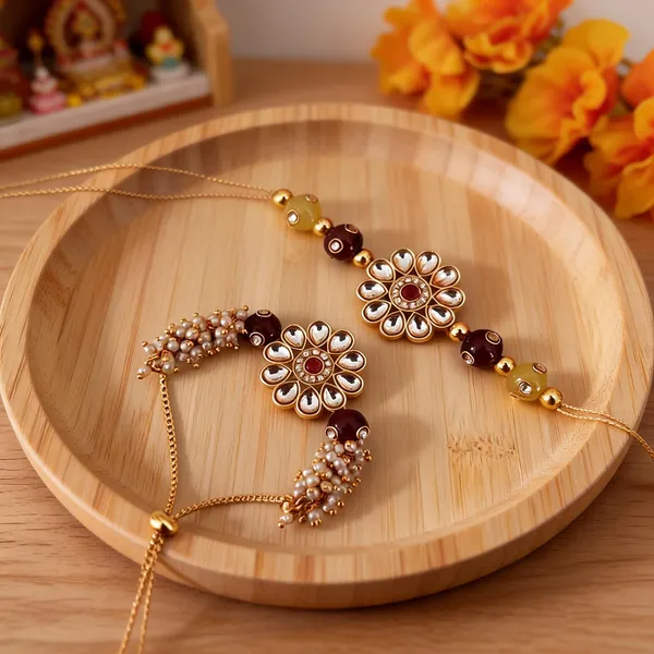 White_And_Maroon_Rakhi,_Lumba_Alloy_For_Brother_And_Sister-In-Law_Pack_Of_2