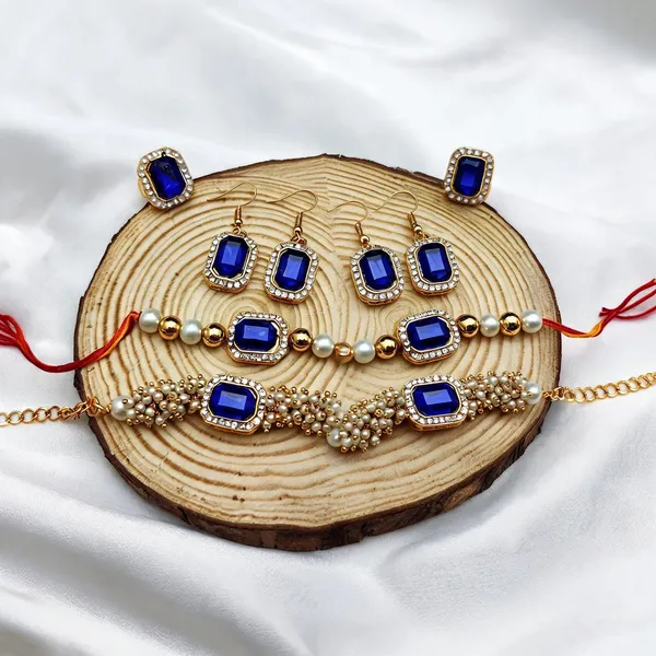 Blue_Rakhi,_Bracelet,_Earrings_Alloy_For_Brother_And_Sister-In-Law_Pack_Of_2