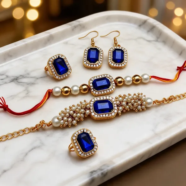 Blue_Rakhi,_Bracelet,_Earrings_Alloy_For_Brother_And_Sister-In-Law_Pack_Of_2