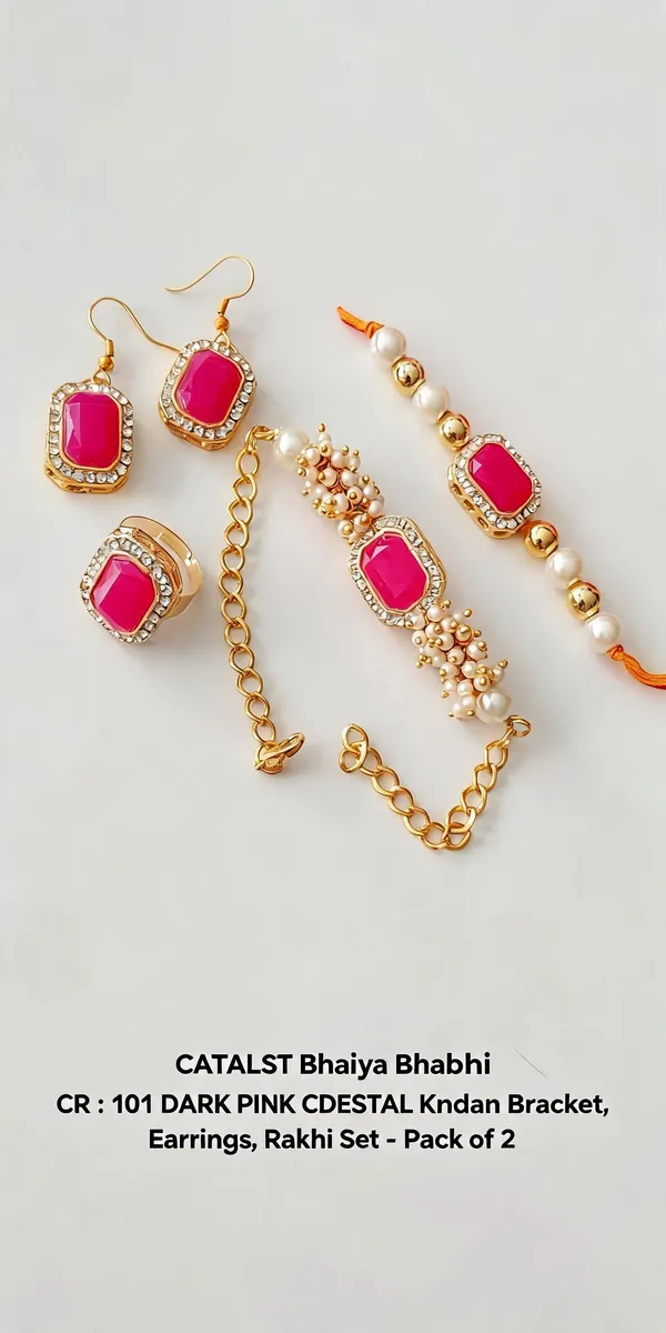 Dark_Pink_Rakhi,_Bracelet,_Earrings_Alloy_For_Brother_And_Sister-In-Law_Pack_Of_2