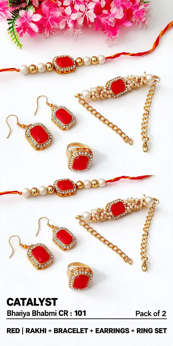 Red_Rakhi,_Bracelet,_Earrings_Alloy_For_Brother_And_Sister-In-Law_Pack_Of_2