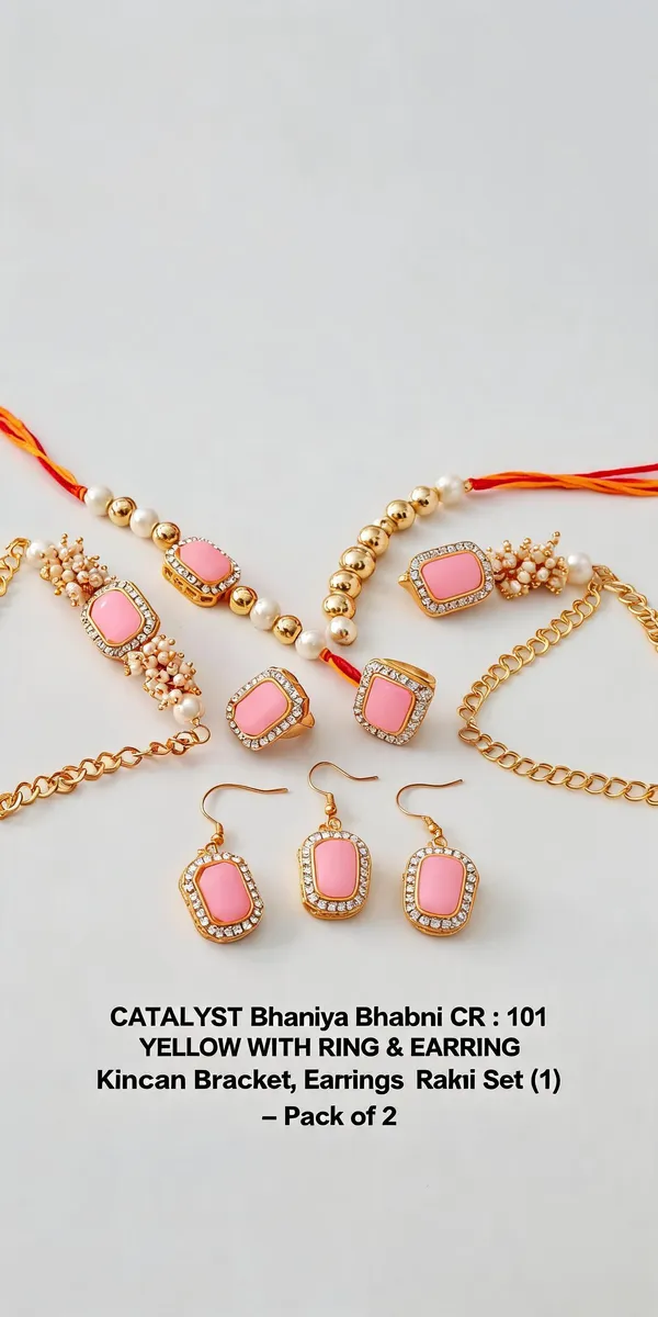 Yellow_Rakhi,_Bracelet,_Earrings_Alloy_For_Brother_And_Sister-In-Law_Pack_Of_2