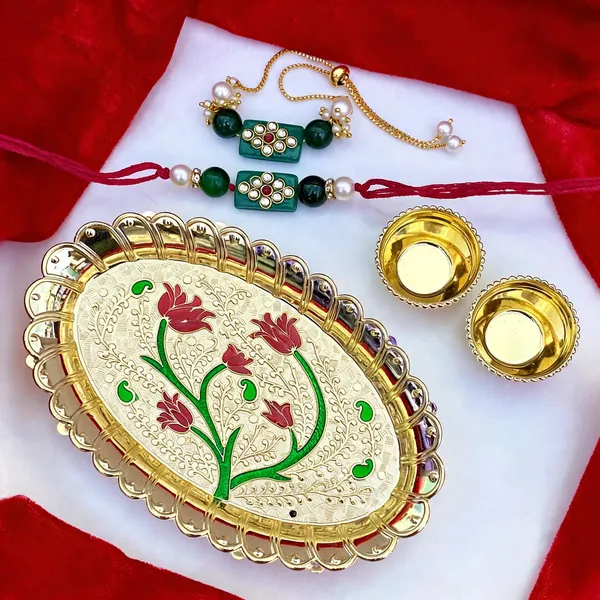 Dark_Green_Rakhi,_Bracelet,_Thali_Alloy_For_Brother_And_Sister-In-Law_Pack_Of_1