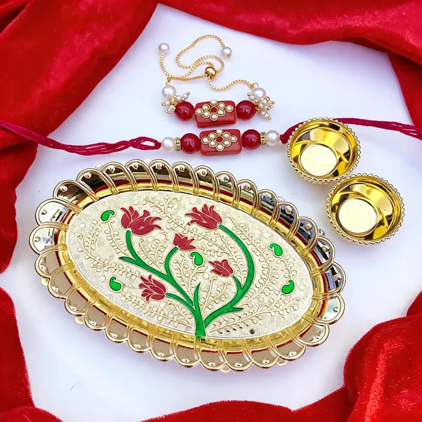 Red_Rakhi,_Bracelet,_Thali_Alloy_For_Brother_And_Sister-In-Law_Pack_Of_1