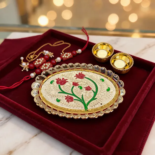 Red_Rakhi,_Bracelet,_Thali_Alloy_For_Brother_And_Sister-In-Law_Pack_Of_1