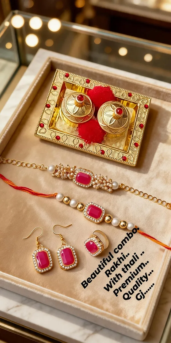 Dark_Pink_Rakhi,_Bracelet,_Thali,_Earrings_Alloy_For_Brother_And_Sister-In-Law_Pack_Of_1