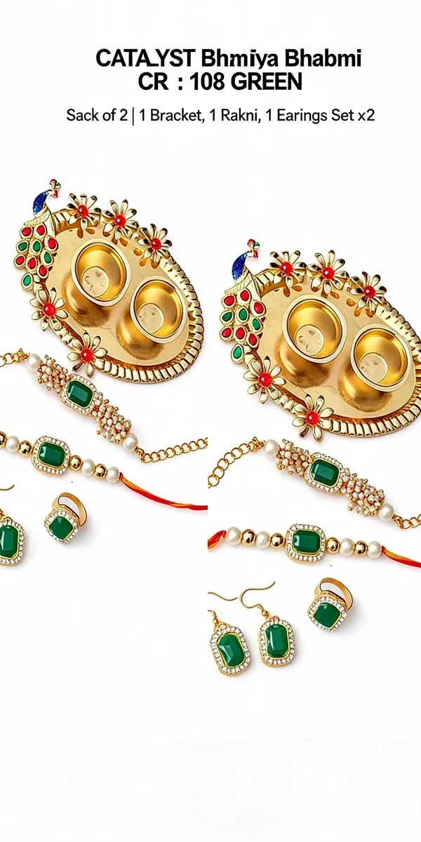Green_Rakhi,_Bracelet,_Thali,_Earrings_Alloy_For_Brother_And_Sister-In-Law_Pack_Of_2