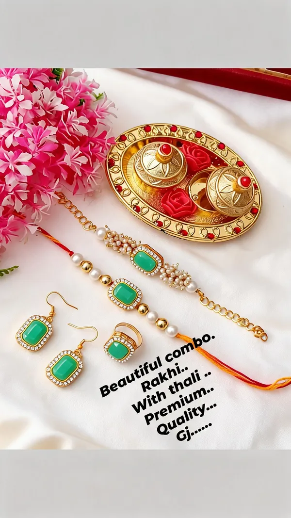 Pista_Green_Rakhi,_Bracelet,_Thali,_Earrings_Alloy_For_Brother_And_Sister-In-Law_Pack_Of_1
